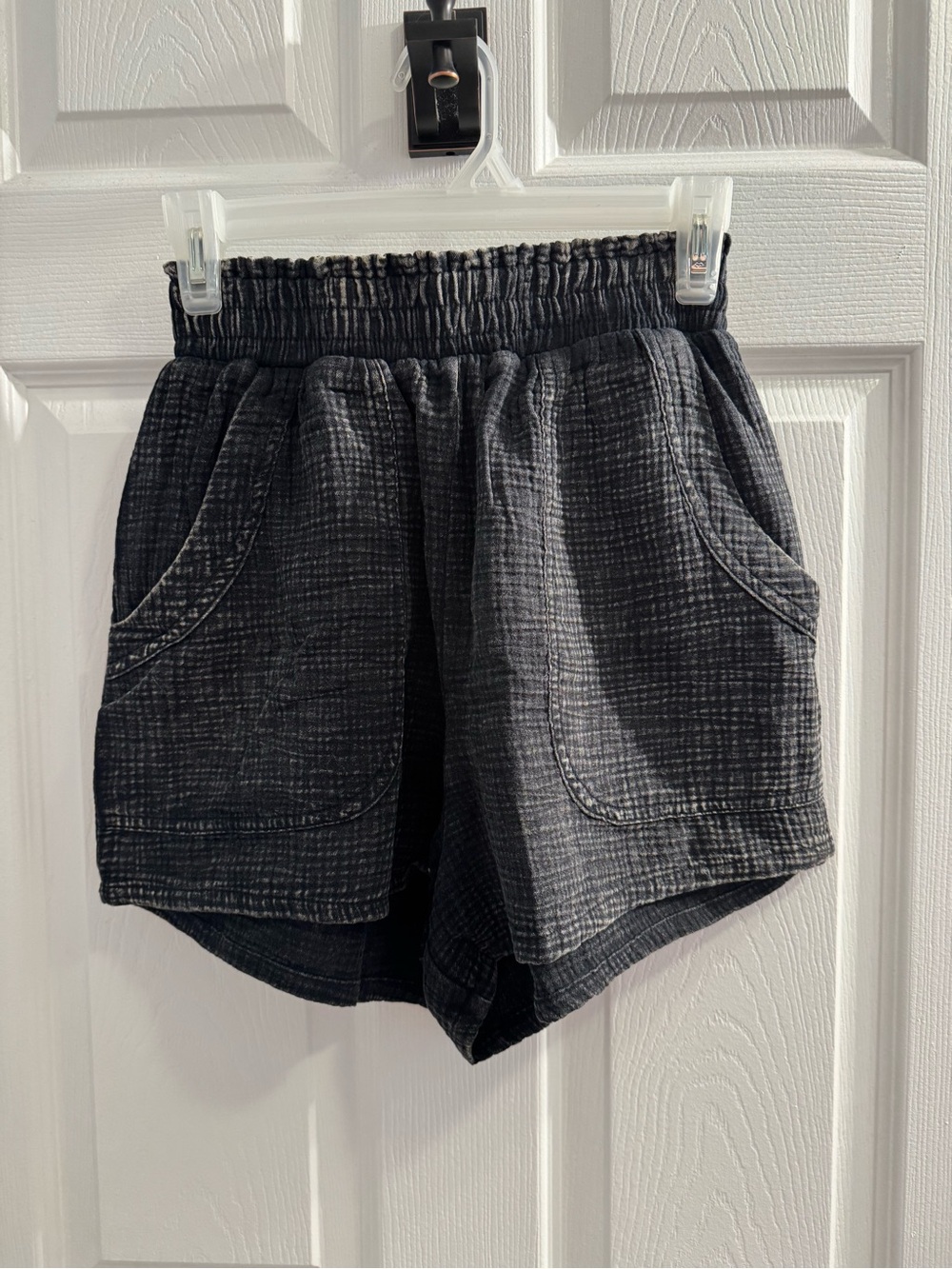 Zenana Outfitters Black High-Waist Textured Shorts with Front Pockets